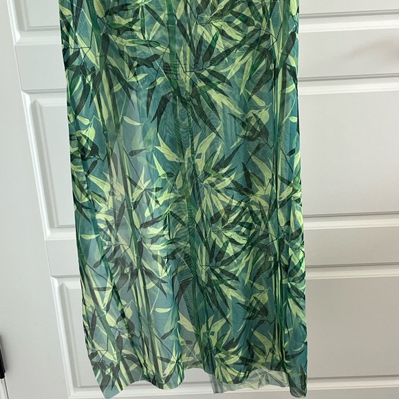 Tropical Print Sheer Drawstring Cinch Slit Thigh Dress Sexy Bodycon Stretch - Picture 11 of 16